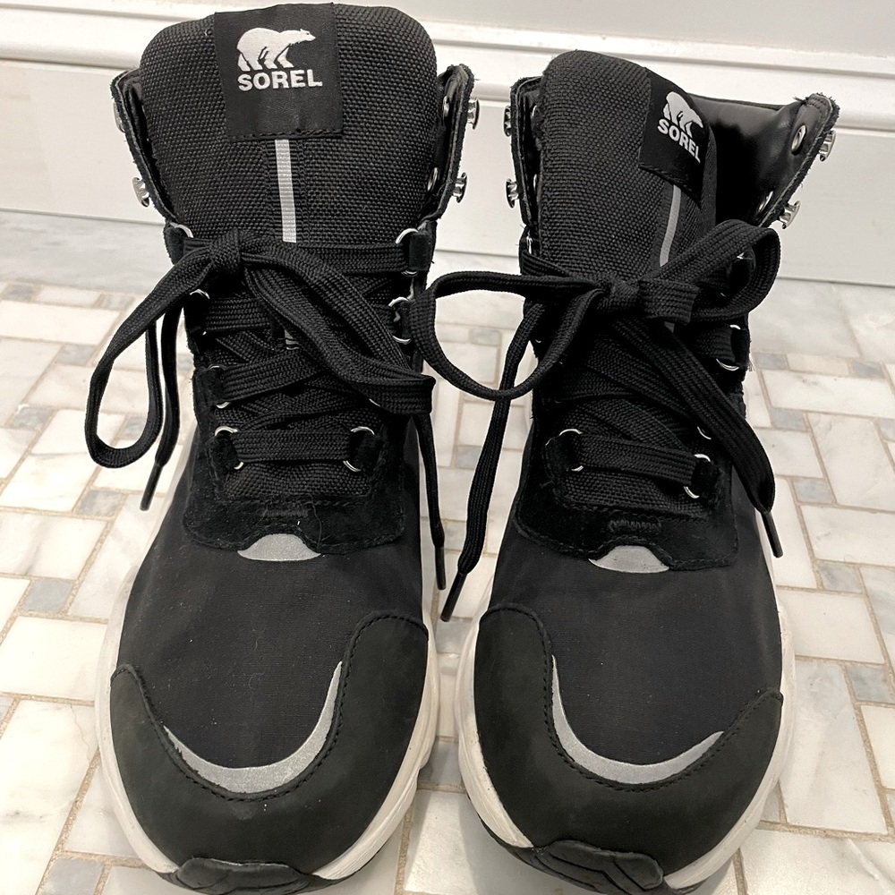 Sorel Black and White Lace Up Boots
